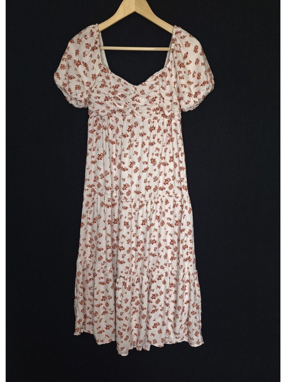 💙 Kirious Floral Cottagecore Midi Dress Size M Soft Smocked Bust Puff Sleeve Sw